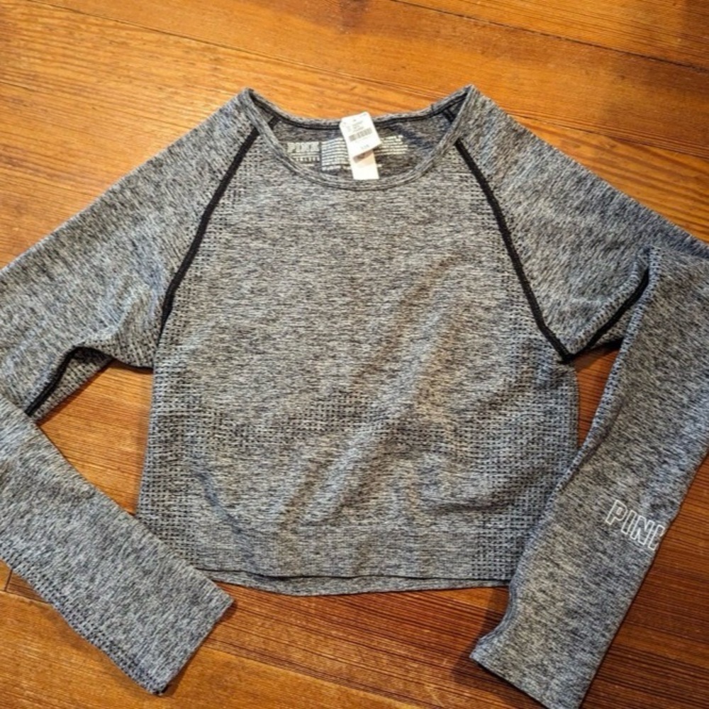 Victoria's Secret Pink Active Women's L Gray Athletic Crop Top Stretch Fitted.